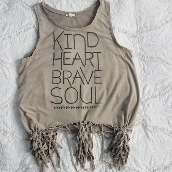 Beige/Gray Suede Crop Tank w/ Fringes (A36) - Picture 2 of 4